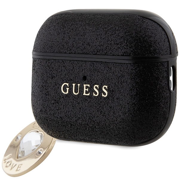 Guess AirPods Pro 2 Case Fixed Glitter Heart Diamond Charm, Black (1)