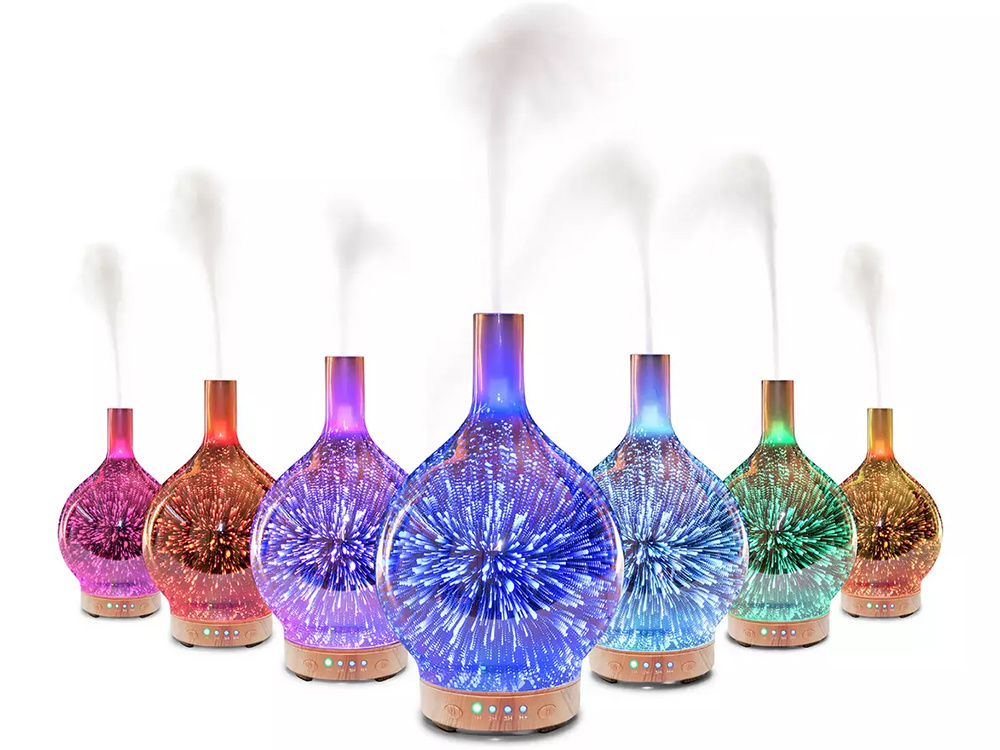 Aroma Diffuser & Humidifier with 3D Glass RGB Night Light, Copper (1)