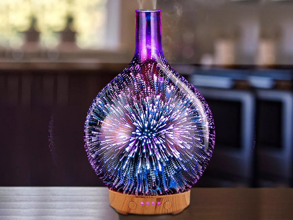 Aroma Diffuser & Humidifier with 3D Glass RGB Night Light, Copper (3)