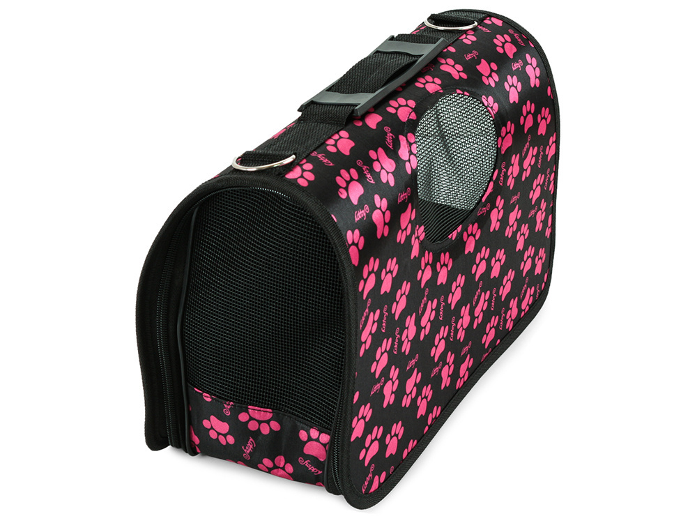 Large pet carrier bag for dogs and cats black with paw prints (0)
