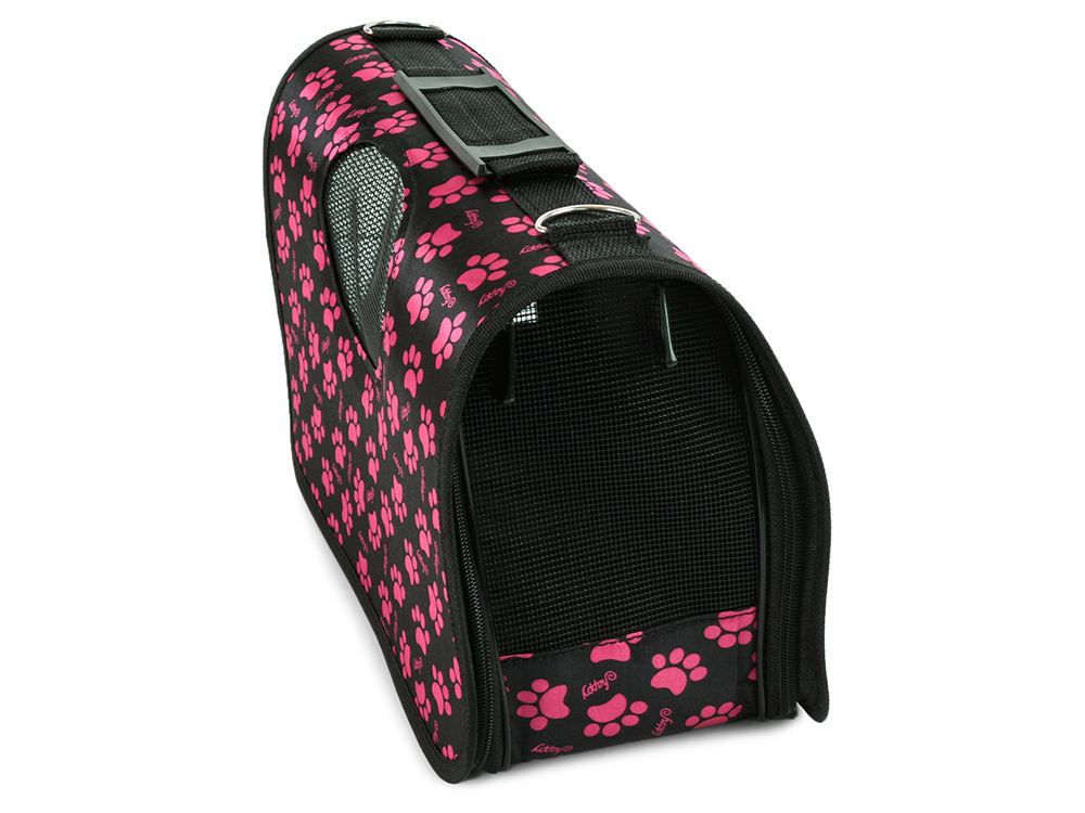 Large pet carrier bag for dogs and cats black with paw prints (1)