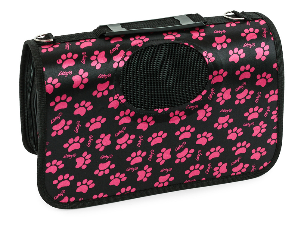 Large pet carrier bag for dogs and cats black with paw prints (2)