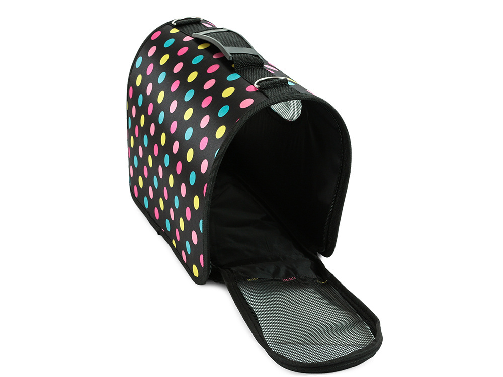 Large pet carrier bag for dogs and cats, black with dots (2)