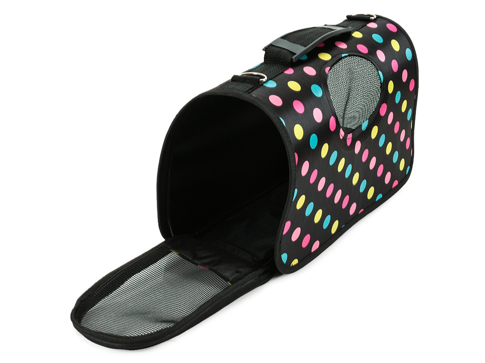 Large pet carrier bag for dogs and cats, black with dots (3)
