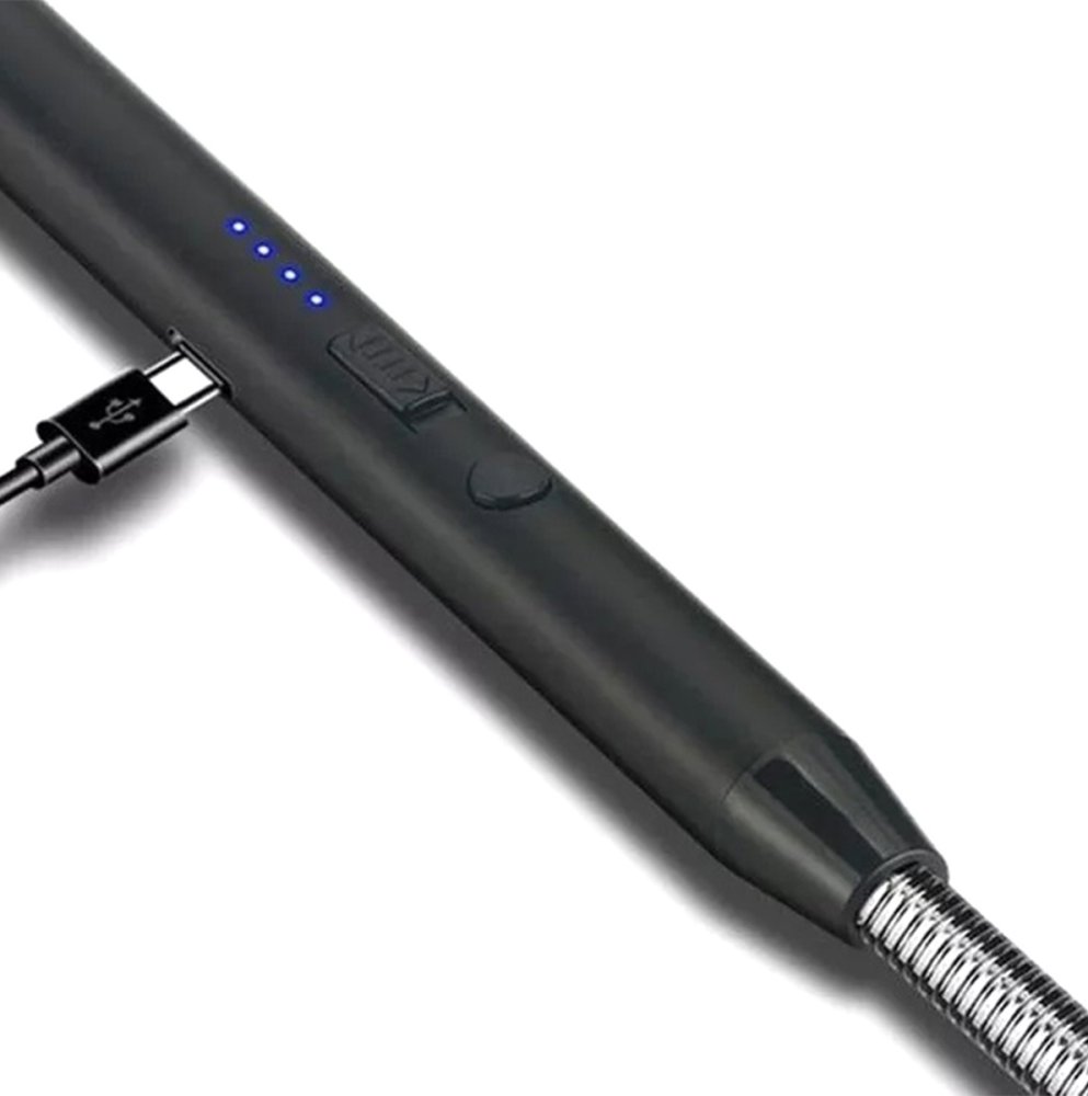 Rechargeable Electric Lighter USB with Flexible Neck for Candles and Fireplaces, black silver (2)