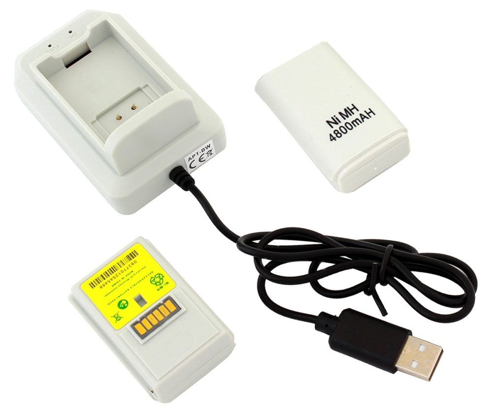 Xbox 360 battery pack with USB charger, 2 pcs, white (1)