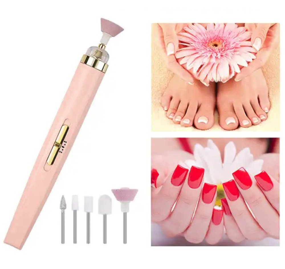 Electric Nail Drill 5 in 1 Kit for Manicure and Pedicure, Portable E-File, Pink (3)