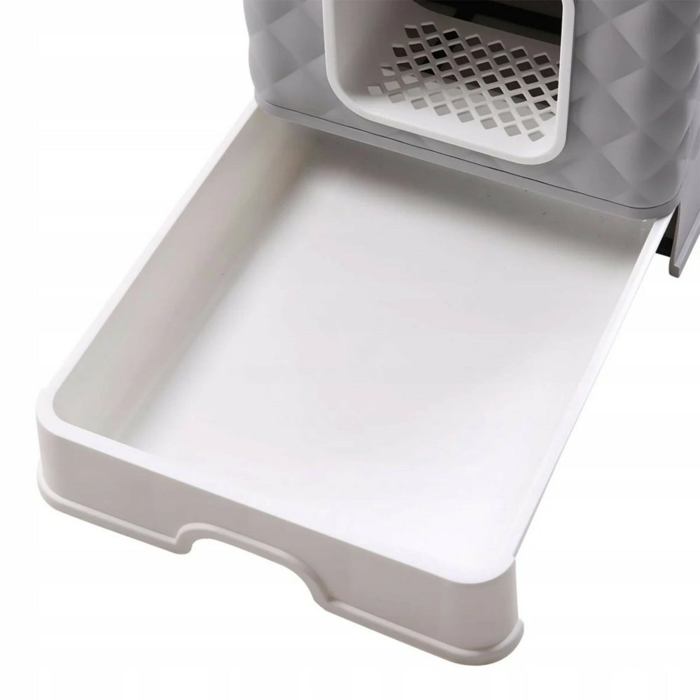 Enclosed Cat Litter Box with Drawer and Scratching Post, White-Grey (2)