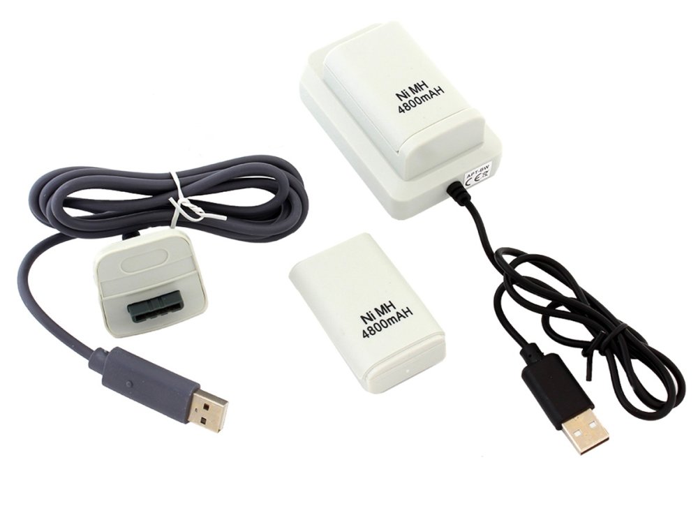 Xbox 360 battery pack with USB charger, 2 pcs, white (0)