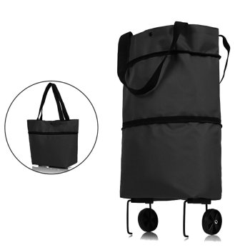 Foldable Shopping Trolley Bag with Wheels, black