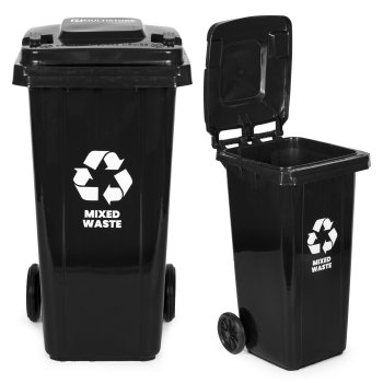 120L Heavy Duty Wheelie Bin for General Waste with Rubber Wheels, Black