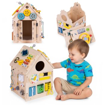 XXL Wooden Activity House for Kids, 30-in-1 Educational Busy Board