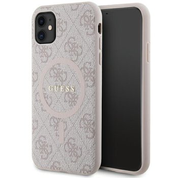 Apple iPhone 11 6.1'' Guess 4G Collection Leather Metal Logo MagSafe Case Cover, Pink