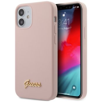 Apple iPhone 12 mini 5.4'' Guess Silicone Script Gold Logo Case Cover (GUHCP12SLSLMGLP), Pink