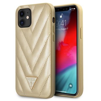 Apple iPhone 12 mini 5.4'' Guess V-Quilted Collection Case Cover (GUHCP12SPUVQTMLBE), Gold
