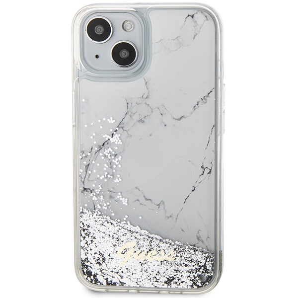Apple iPhone 14 6.1'' Guess Liquid Glitter Marble Case Cover, White (1)