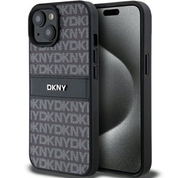 Apple iPhone 14 6.1'' DKNY Leather Mono Stripe Metal Logo Case Cover, Black