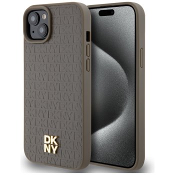 Apple iPhone 14 6.1'' DKNY Leather Pattern Metal Logo MagSafe Case Cover, Brown