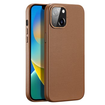 Apple iPhone 14 6.1'' Dux Ducis Grit Leather Faux Case Cover (MagSafe Compatible), Brown