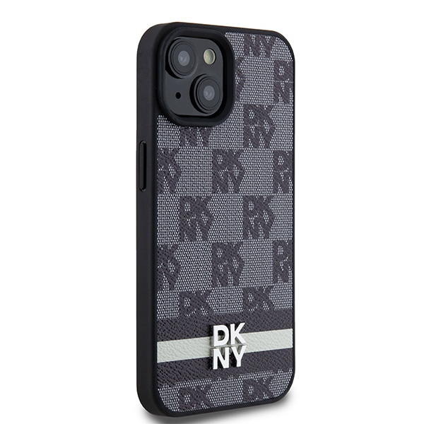 Apple iPhone 14 Plus 6.7'' DKNY Leather Checkered Mono Pattern Printed Stripes Case Cover, Black (2)