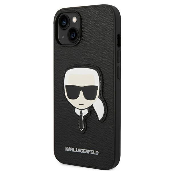 Apple iPhone 14 Plus 6.7" Karl Lagerfeld Saffiano Karl`s Head Patch Case Cover (KLHCP14MSAPKHK), Black (0)