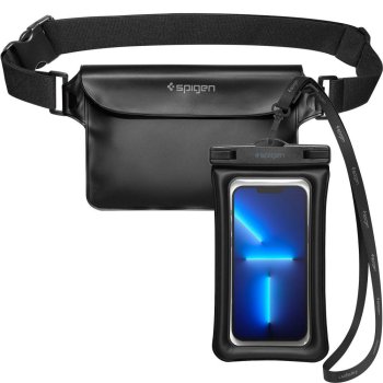 Spigen A621 Universal Waterproof Phone Case and Waist Crossbody Bag, Black