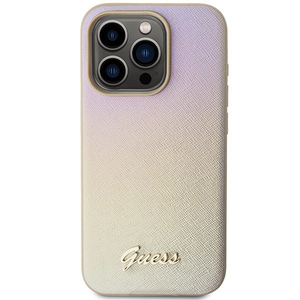Guess Saffiano Iridescent Script case for iPhone 14 Pro - gold (1)