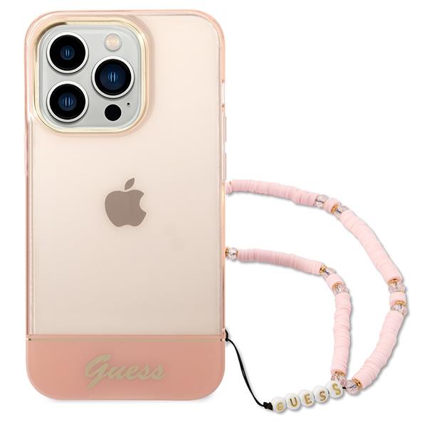 Apple iPhone 14 Pro 6.1'' Guess Translucent Pearl Strap Case Cover (GUHCP14LHGCOHP), Pink (0)