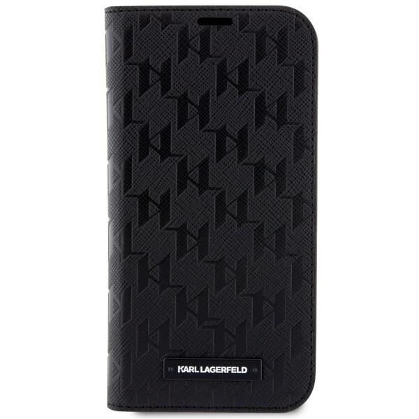 Apple iPhone 14 Pro 6.1" Karl Lagerfeld Saffiano Monogram Bookcase Cover (KLBKP14LSAKLHPK), Black (1)