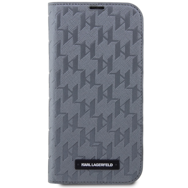 Karl Lagerfeld iPhone 14 Pro Wallet Case Saffiano Monogram, Silver (1)
