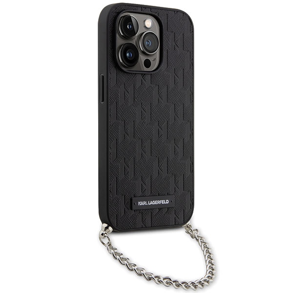 Apple iPhone 14 Pro 6.1" Karl Lagerfeld Saffiano Monogram Chain Case Cover (KLHCP14LSACKLHPK), Black (1)