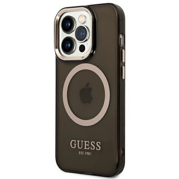 Apple iPhone 14 Pro Max 6.7'' Guess Gold Outline Translucent MagSafe Case Cover (GUHMP14XHTCMK), Black (0)