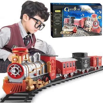 Large Electric Train Set for Kids with Steam Locomotive, Sound, Light and Smoke