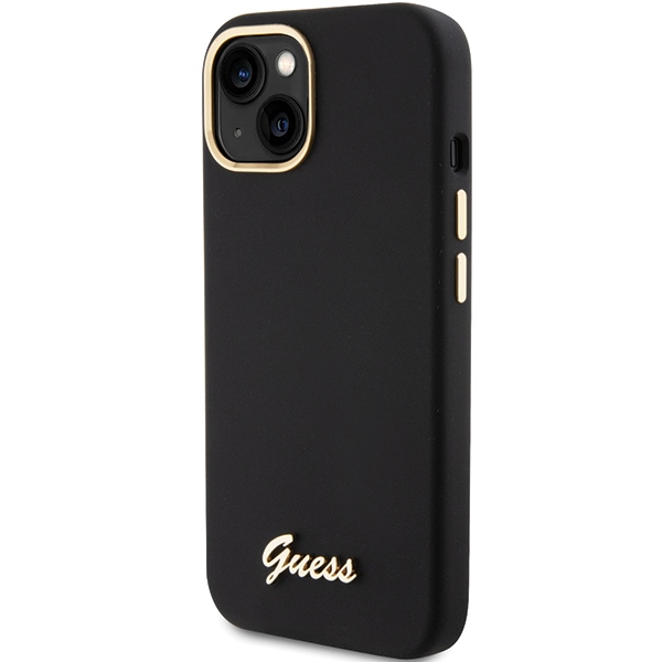 Guess Silicone Script Metal Logo & Frame case for iPhone 15 - black (0)