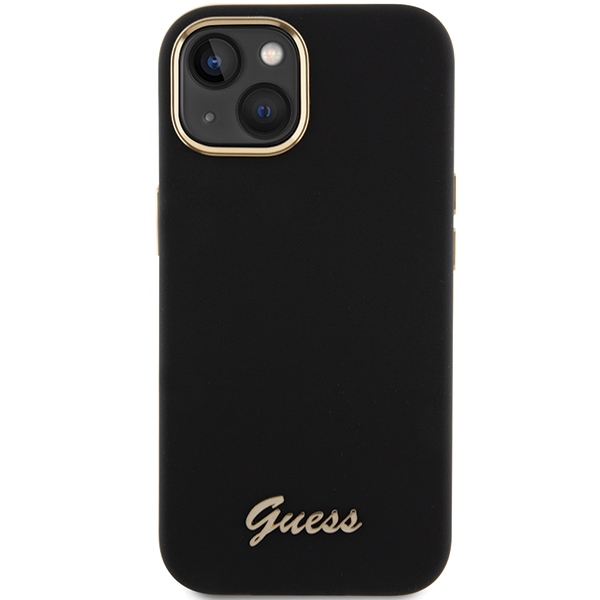 Guess Silicone Script Metal Logo & Frame case for iPhone 15 - black (1)
