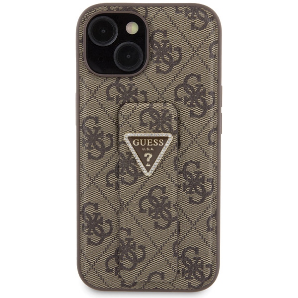 Guess Grip Stand 4G Triangle Strass case for iPhone 15 - brown (1)