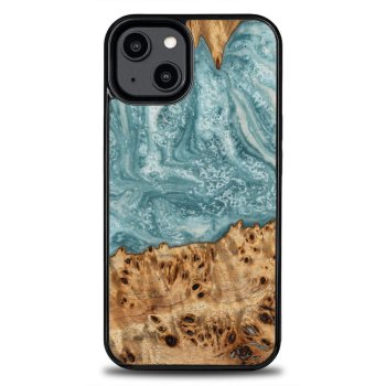 Apple iPhone 15 Plus 6.7'' Bewood Unique Uranus Wood and Resin Case Cover, Blue and White