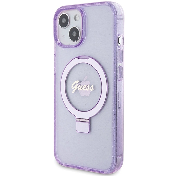 Guess Ring Stand Script Glitter MagSafe case for iPhone 15 Plus / 14 Plus - purple (0)