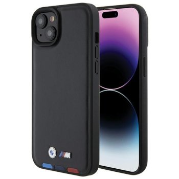 Apple iPhone 15 Plus 6,7" BMW Leather Stamp Tricolor Case Cover (BMHCP15M22PTDK), Black