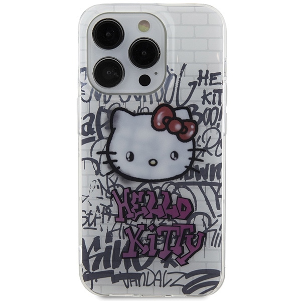 Apple iPhone 15 Pro 6.1'' Hello Kitty IML Kitty On Bricks Graffiti Cover Case, White (1)