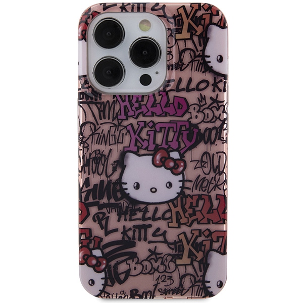 Apple iPhone 15 Pro 6.1'' Hello Kitty IML Tags Graffiti Cover Case, Pink (1)
