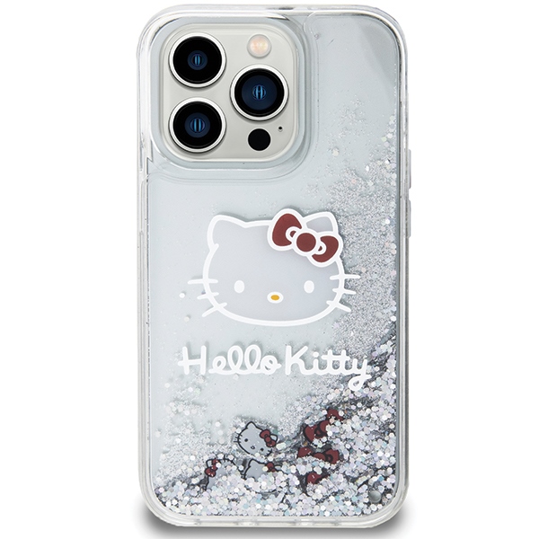 Apple iPhone 15 Pro 6.1'' Hello Kitty Liquid Glitter Charms Kitty Head Cover Case, Silver (1)
