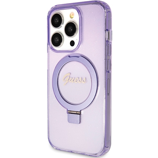 Guess Ring Stand Script Glitter MagSafe case for iPhone 15 Pro - purple (0)