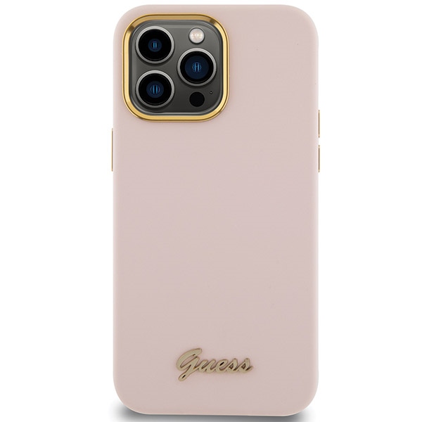 Guess Silicone Script Metal Logo & Frame case for iPhone 15 Pro - pink (1)