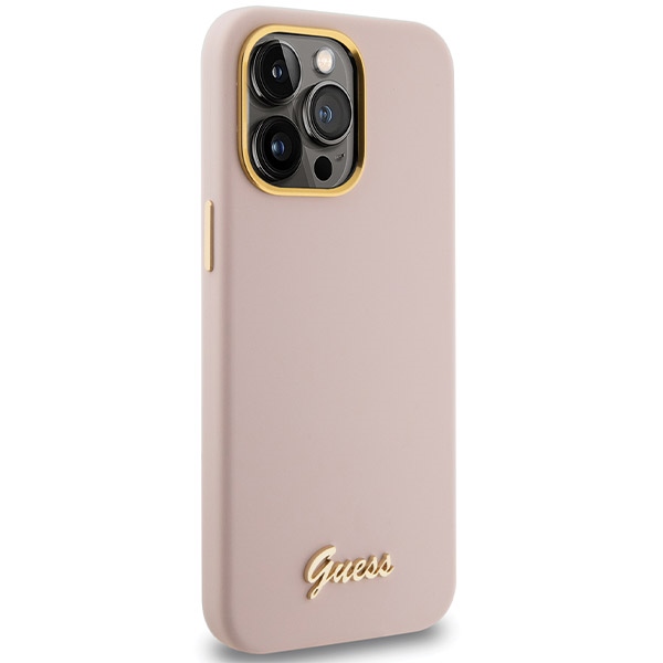 Guess Silicone Script Metal Logo & Frame case for iPhone 15 Pro - pink (2)