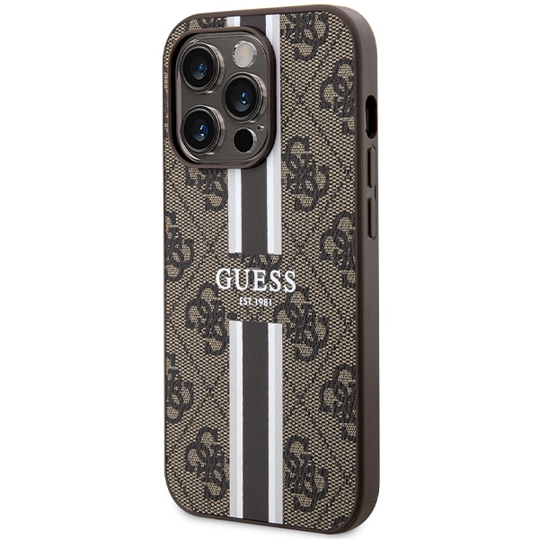 Apple iPhone 15 Pro 6.1'' Guess 4G Printed Stripes MagSafe Case Cover, Brown (0)