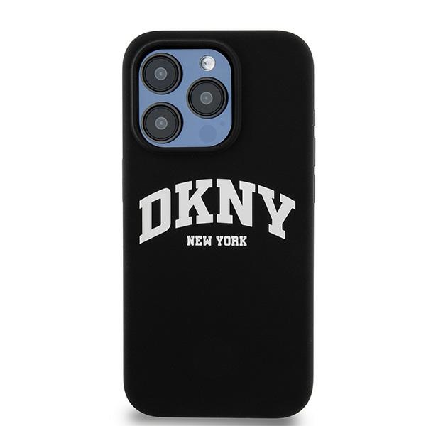 Apple iPhone 15 Pro 6.1'' DKNY Liquid Silicone White Printed Logo MagSafe Case Cover, Black (1)