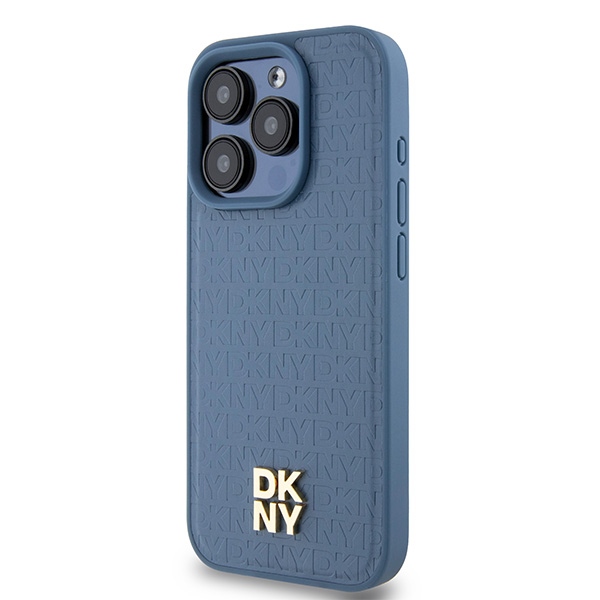 Apple iPhone 15 Pro 6.1'' DKNY Leather Monogram Pattern Metal Logo MagSafe Case Cover, Blue (0)