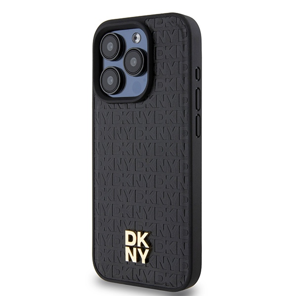 Apple iPhone 15 Pro 6.1'' DKNY Leather Monogram Pattern Metal Logo MagSafe Case Cover, Black (0)