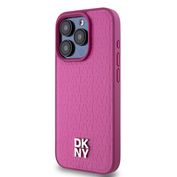 Apple iPhone 15 Pro 6.1'' DKNY Leather Monogram Pattern Metal Logo MagSafe Case Cover, Pink (0)